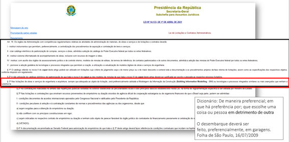 Trecho da legislação sobre adoção preferencial do BIM